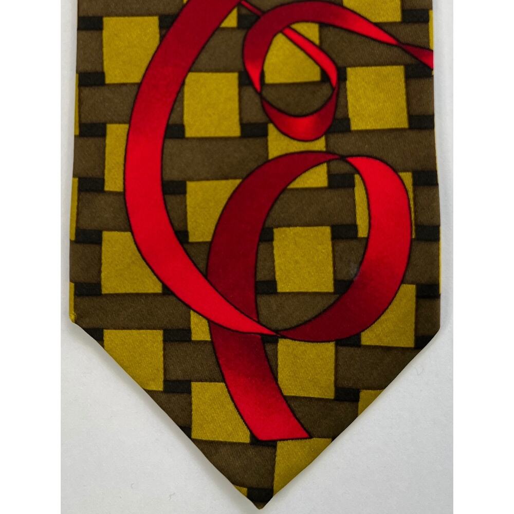 Bob Mackie Wearable Art Silk Tie Abstract Geometric Red Ribbon Necktie